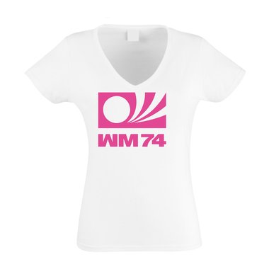 Damen V-NECK T-Shirt - Fuball WM1974 weiss-schwarz XXL