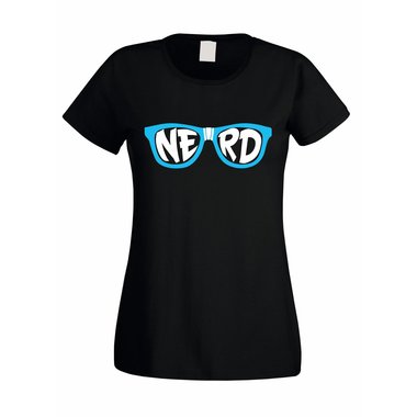 Damen T-Shirt - Nerd Brille weiss-gelb XXL