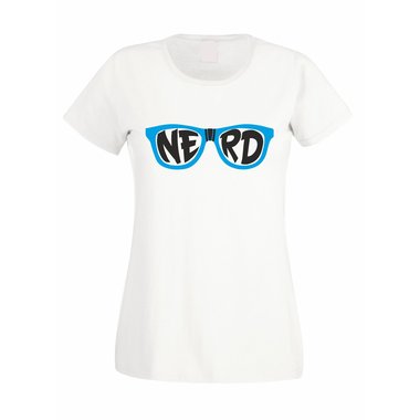 Damen T-Shirt - Nerd Brille weiss-gelb XXL