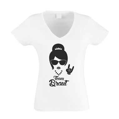 Team Braut T-Shirt Damen V-Neck TEAM BRAUT Rock N Roll Junggesellinnenabschied weiss-schwarz XXL