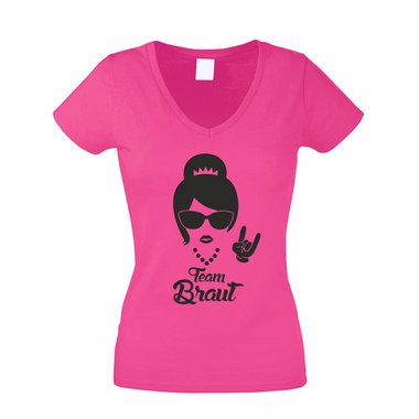 Team Braut T-Shirt Damen V-Neck TEAM BRAUT Rock N Roll Junggesellinnenabschied weiss-schwarz XXL