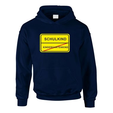 Kinder Hoodie - Schulkind Schild dunkelblau 110-116