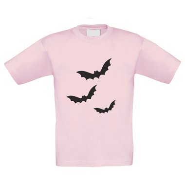 Kinder Halloween Shirt - Drei Fledermuse - glow in the dark weiss-schwarz 98-104