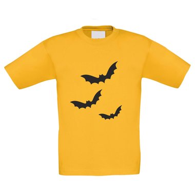 Kinder Halloween Shirt - Drei Fledermuse - glow in the dark weiss-schwarz 98-104