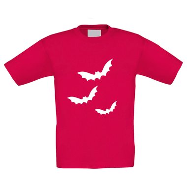 Kinder Halloween Shirt - Drei Fledermuse - glow in the dark weiss-schwarz 98-104