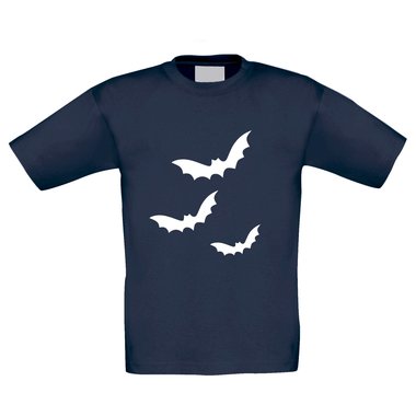 Kinder Halloween Shirt - Drei Fledermuse - glow in the dark weiss-schwarz 98-104