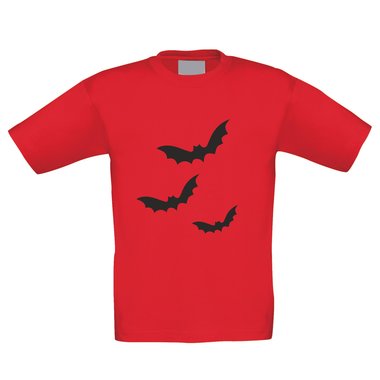 Kinder Halloween Shirt - Drei Fledermuse - glow in the dark weiss-schwarz 98-104