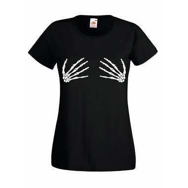 Damen T-Shirt Halloween Skelett Hands weiss XXL