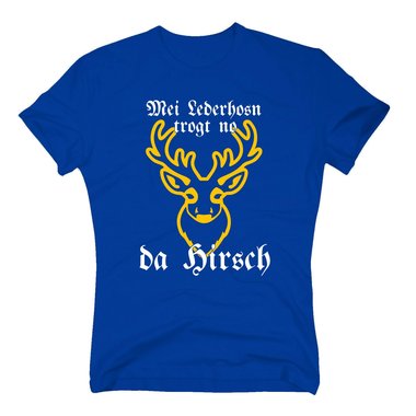 Herren T-Shirt - Mei Lederhosn trogt no da Hirsch weiss-gold XXXL