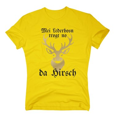 Herren T-Shirt - Mei Lederhosn trogt no da Hirsch weiss-gold XXXL