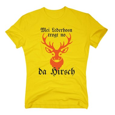 Herren T-Shirt - Mei Lederhosn trogt no da Hirsch weiss-gold XXXL