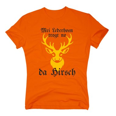 Herren T-Shirt - Mei Lederhosn trogt no da Hirsch weiss-gold XXXL