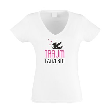 Traum Tnzerin - Damen V-Ausschnitt T-Shirt fuchsia-gelb L