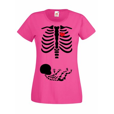 Damen T-Shirt Halloween Skelett Mama & Baby pink L