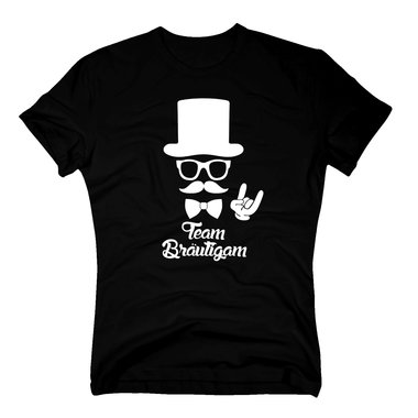 Herren T-Shirt - Team Brutigam mit Zylinder und Mustache
