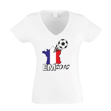 EURO 2016 Damen T-Shirt V-Neck Frankreich Flagge