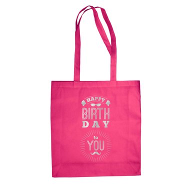 Jutebeutel Geburtstag - Happy Birthday To You - Baumwolltasche fuchsia-silber