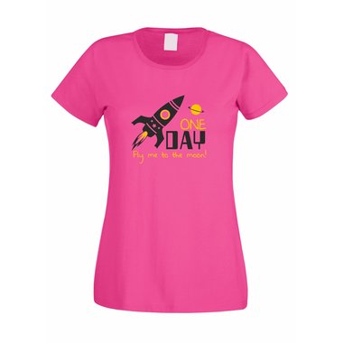 One day fly me to the moon - Damen T-Shirt fuchsia-gelb L