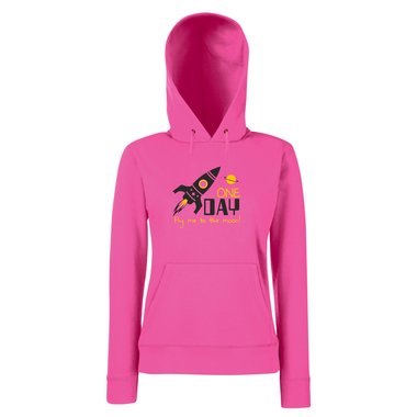 Damen Hoodie - One Day Fly me to the moon fuchsia-cyan L