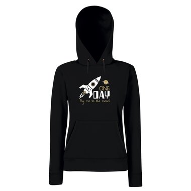 Damen Hoodie - One Day Fly me to the moon schwarz-gold XS