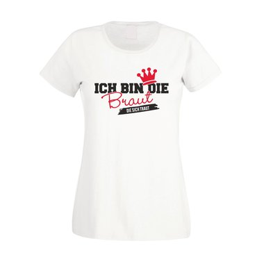 Damen T-Shirts fr JGA - Ich bin die Braut die sich traut weiss-rot XXL