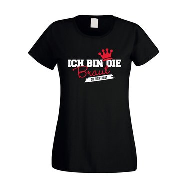 Damen T-Shirts fr JGA - Ich bin die Braut die sich traut weiss-rot XXL