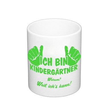 Geschenk fr Erzieher - Kaffeebecher - Ich bin Kindergrtner weiss-apfelgruen