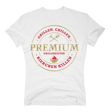 Herren T-Shirt Premium Grillmeister - grillen, chillen, Bierchen killen dunkelblau-gold 4XL