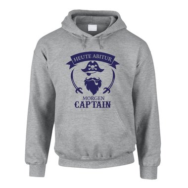 Abipulli - Heute Abitur - Morgen Captain - Herren Hoodie grau-dunkelblau XL