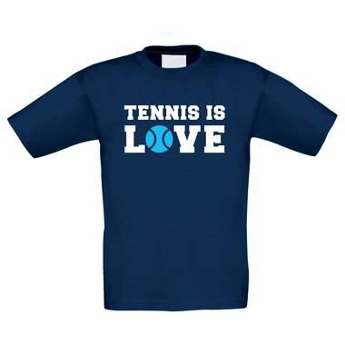 Tennis T-Shirt Kinder - Tennis is Love dunkelblau-cyan 110-116