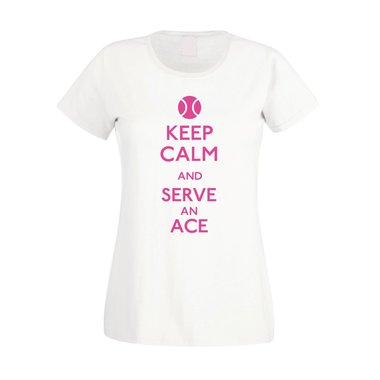 Tennis Shirt - Damen - Keep calm and serve an ace fuchsia-weiss XS