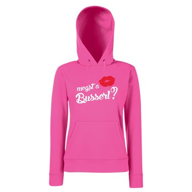 Damen Hoodie - Mogst a Busserl? schwarz-weiss L