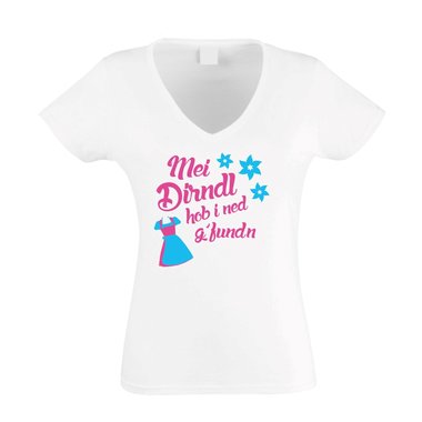 Wiesn T-Shirt - Damen V-Neck - Mei Dirndl hob i ned gfunden fuchsia-cyan XS