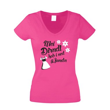 Wiesn T-Shirt - Damen V-Neck - Mei Dirndl hob i ned gfunden fuchsia-cyan XS