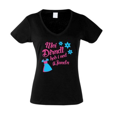 Wiesn T-Shirt - Damen V-Neck - Mei Dirndl hob i ned gfunden fuchsia-cyan XS