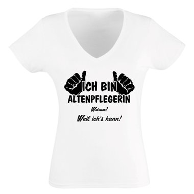 Geschenke fr Altenpflegerin - Damen T-Shirt V-Neck - Ich bin Altenpflegerin weiss-schwarz XXL