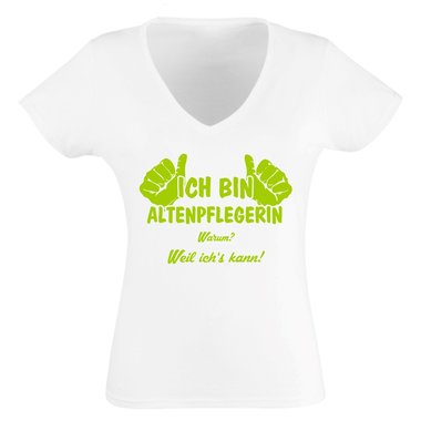 Geschenke fr Altenpflegerin - Damen T-Shirt V-Neck - Ich bin Altenpflegerin weiss-schwarz XXL