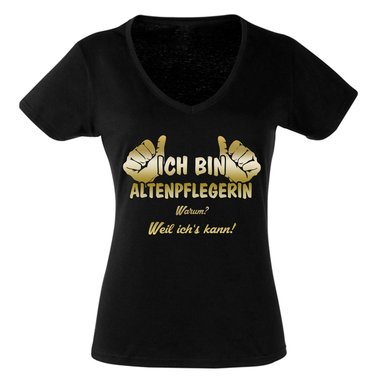 Geschenke fr Altenpflegerin - Damen T-Shirt V-Neck - Ich bin Altenpflegerin weiss-schwarz XXL