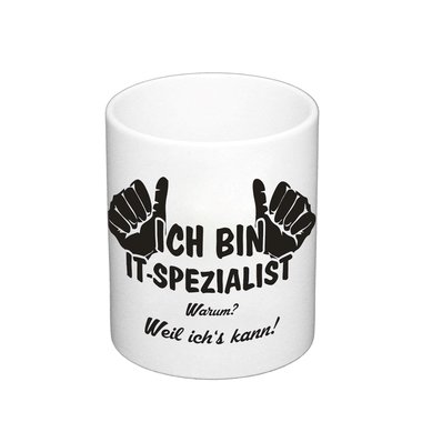 Kaffeebecher - Ich bin IT-Spezialist, weil ichs kann! weiss-dunkelblau