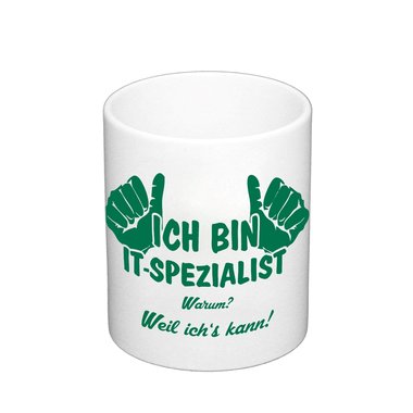 Kaffeebecher - Ich bin IT-Spezialist, weil ichs kann! weiss-dunkelblau