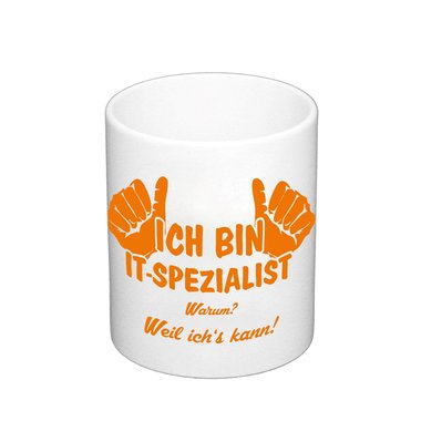 Kaffeebecher - Ich bin IT-Spezialist, weil ichs kann! weiss-dunkelblau