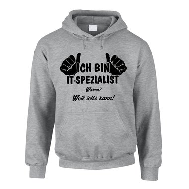 Geschenk fr Informatiker - Hoodie Herren - Ich bin IT-Spezialist, weil ichs kann! grau-dunkelblau XS