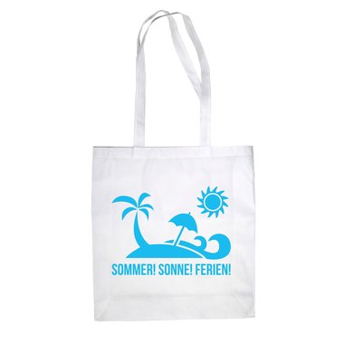 Jutebeutel Baumwolltasche - Sommer Sonne Ferien weiss-cyan