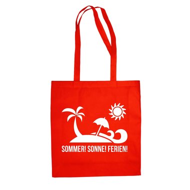 Jutebeutel Baumwolltasche - Sommer Sonne Ferien weiss-cyan