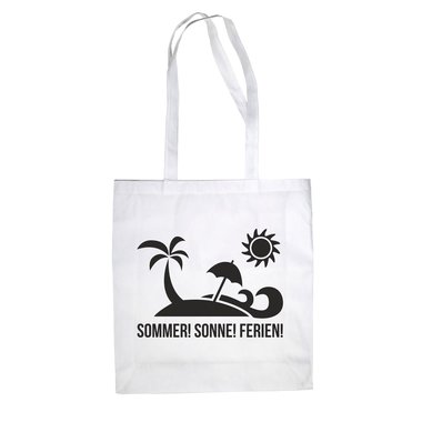 Jutebeutel Baumwolltasche - Sommer Sonne Ferien weiss-cyan