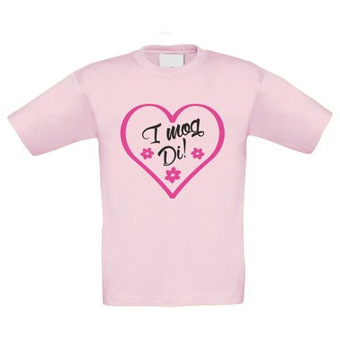 Kinder T-Shirt - I mog Di! - Blumen fuchsia-gelb 98-104