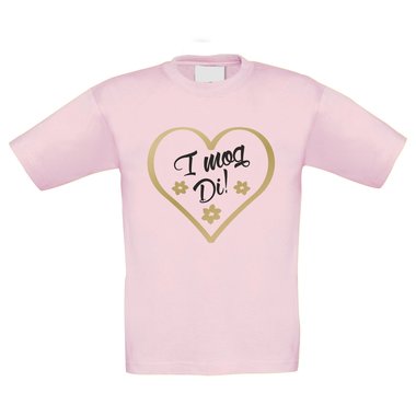 Kinder T-Shirt - I mog Di! - Blumen fuchsia-gelb 98-104