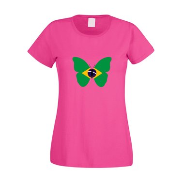 Damen T-Shirt Brasilien Schmetterling pink XL