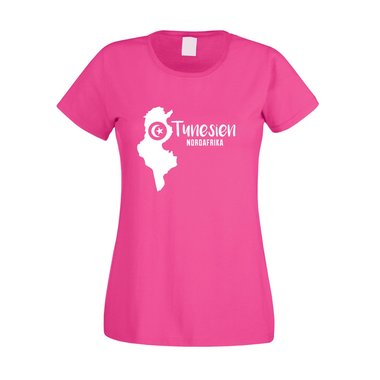 Damen T-Shirt - Tunesien Nordafrika fuchsia-weiss XS