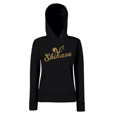 Damen Hoodie - Skihase schwarz-gold XS